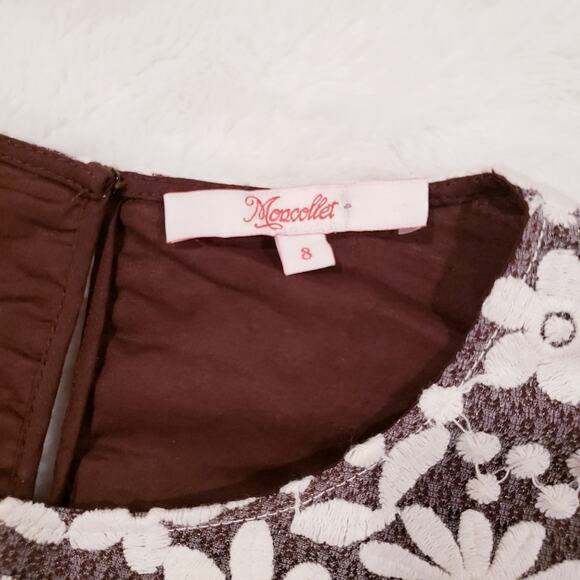 Moncoller Brown Ivory Lace Panel Blouse Size 8 - Picture 3 of 5